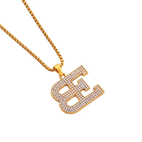 Collana Con Ciondolo a Lettera Hip Hop in Lega Placcata Oro Con Strass Streetwear Gioielli di Moda Per Uomo Donna