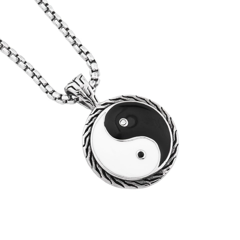 Collana con Pendente Tai Chi Yin Yang in Acciaio Inossidabile Vintage Disco Rotondo in Smalto Gioielli Hip Hop per Uomini Donne