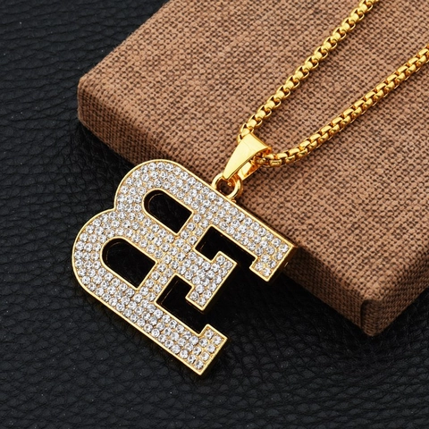 Collana Con Ciondolo a Lettera Hip Hop in Lega Placcata Oro Con Strass Streetwear Gioielli di Moda Per Uomo Donna