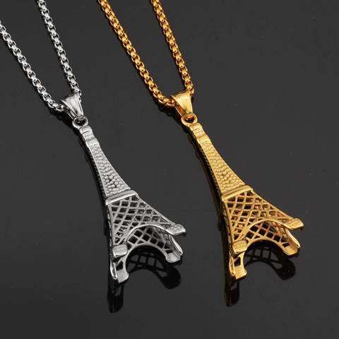 Mode Eiffelturm Anhänger Halskette Für Herren Damen Edelstahl Lange Kette Schmuck Gold Minimalistisch Architektur Stil