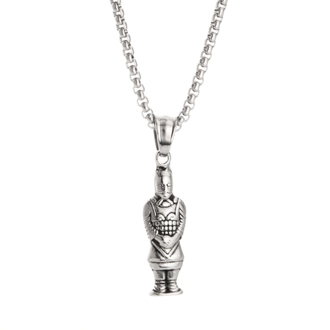 Collana Con Pendente Guerriero di Terracotta in Acciaio Inossidabile Hip Hop Retrò Gioielli Cultura Cinese Uomo Donna Oro Argento