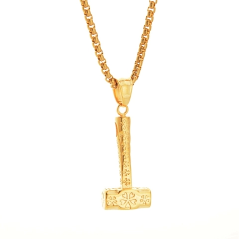 Hip Hop Mjolnir Thor Hammer Μενταγιόν Κολιέ Τιτάνιο Χάλυβας Χαραγμένο Λουλουδάτο Σχέδιο Box Αλυσίδα Ανδρικά Γυναικεία