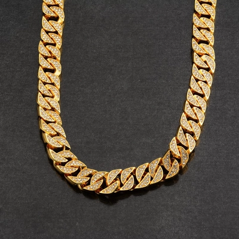 Hiphop Iced Out Cubaanse Schakelketting Halsketting Voor Heren Dames Goud Zilver Verguld Strass Ingelegd Legering Sieraden