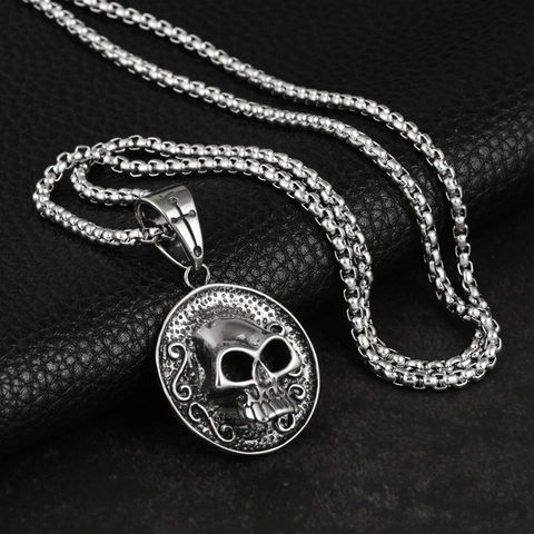 Collier Pendentif Tête De Mort En Acier Inoxydable Vintage Avec Bélière Croix Punk Hip Hop Rock Bijoux Pour Hommes Et Femmes