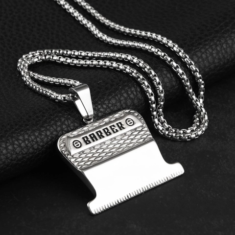 Collana Con Pendente a Lama di Rasoio Barbiere Per Uomo In Acciaio Inossidabile Gioielli Hip Hop Catena Veneziana Argento