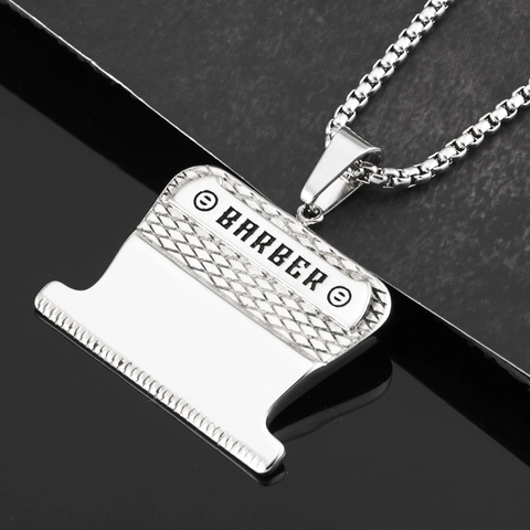 Collana Con Pendente a Lama di Rasoio Barbiere Per Uomo In Acciaio Inossidabile Gioielli Hip Hop Catena Veneziana Argento