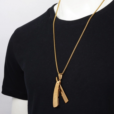 Collar de Colgante de Navaja de Afeitar Hip Hop de Acero de Titanio Punk Vintage Estilo Barbero Joyería Oro Plata Negro