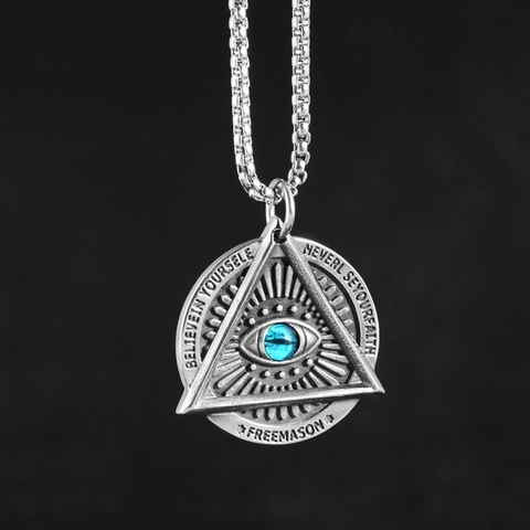 Retro Titanium Steel Masonic All Seeing Eye Pendant Necklace For Men Women Hip Hop Triangle Round Disk Gothic Jewelry Gift