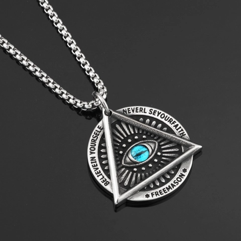 Retro Titanium Steel Masonic All Seeing Eye Pendant Necklace For Men Women Hip Hop Triangle Round Disk Gothic Jewelry Gift