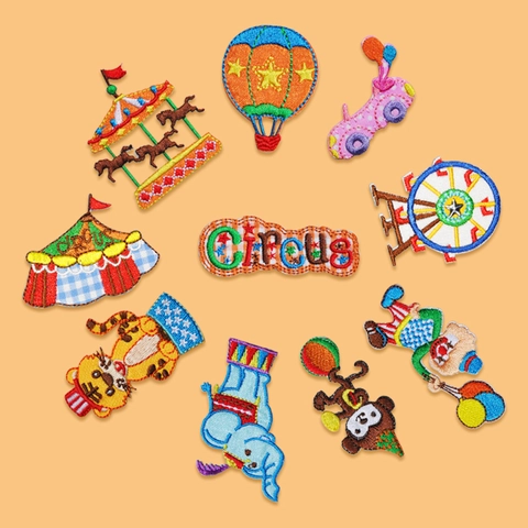 Toppa Ricamata a Tema Circo in Poliestere Cartone Animato Elefante Tigre Toppa da Stirare per Decorazione Vestiti Fai Da Te