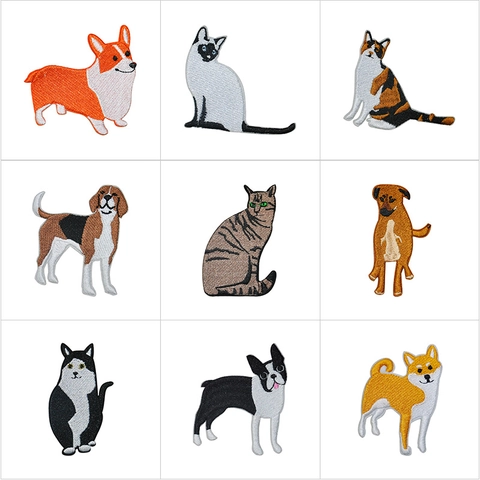 Computer Embroidery Animal Patch Cute Cat Dog Sew On Iron On Embroidered Patches For DIY Clothing Bag Jacket Applique Accessories