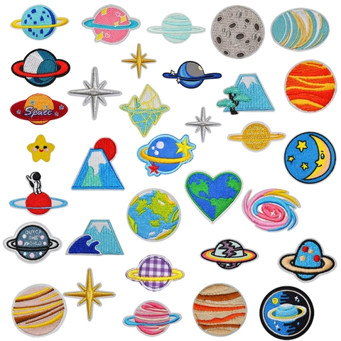 Astronaut Space Theme Embroidery Patches Galaxy Universe Star Planet Iron On Applique DIY Clothing Repair Decor Patches