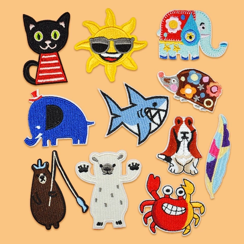 Écusson Brodé Animal Dessin Animé Polyester Thermocollant Couture Patchs Pour Vêtements Décoration DIY Applique Pour Vêtements Enfants Sac