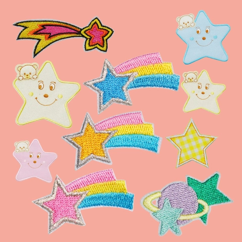 Cartoon Sternschnuppe Stickaufnäher Zum Aufbügeln Polyester Stoffaufnäher Für Kleidung Taschen DIY Bekleidung Deko Zubehör