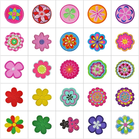 Polyester Floral Embroidered Patches For Clothing Iron On Sew On Round Flower Appliques For DIY Crafts Accessories