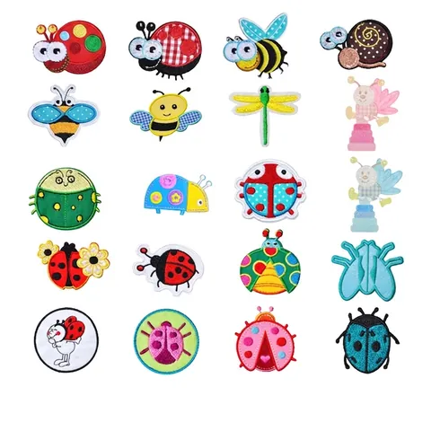 Parches Bordados de Insectos de Dibujos Animados Mariquita Abeja Caracol Libélula Insignias DIY Decoración de Ropa Bolsa