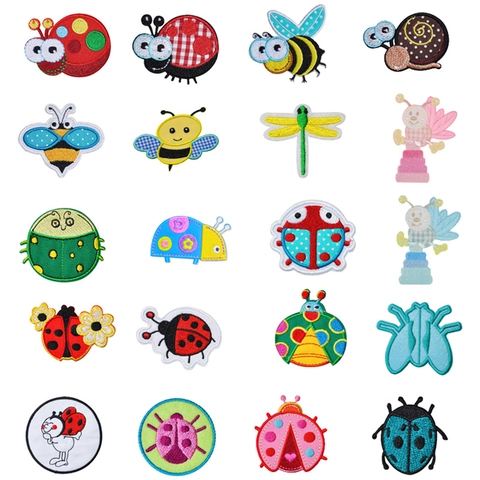 Parches Bordados de Insectos de Dibujos Animados Mariquita Abeja Caracol Libélula Insignias DIY Decoración de Ropa Bolsa