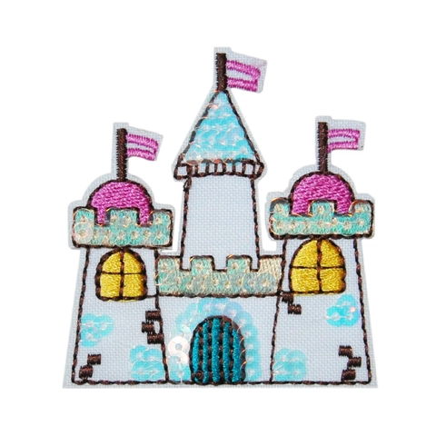 Cartoon Pailletten Borduurwerk Patch Kasteel Prinses Zeemeermin Dolfijn Haai Kroon Bloem DIY Strijkapplicaties Voor Kleding