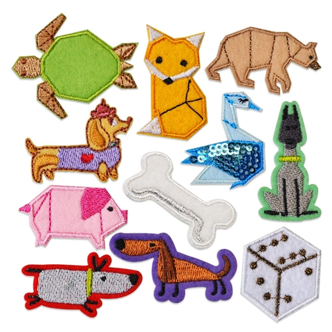 Écussons Brodés Animaux Origami Dessin Animé DIY Accessoires de Vêtement Renard Ours Cygne Appliques Brodées Thermocollantes