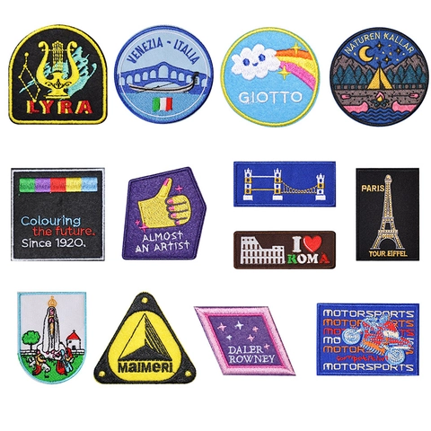 Embroidered Patches For Clothing DIY Iron On Applique Polyester Landmark Motorsports Decorative Badges For Jackets Backpacks