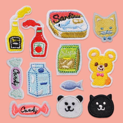 Cartoon Animal Food Embroidered Patches For Clothing Decoration Polyester Iron On Sew On DIY Applique Patches For Bags Jackets
