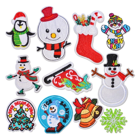 Christmas Snowman Tree Snowflake Embroidered Patches Polyester Iron On Appliques For DIY Clothing Bag Hat Decoration