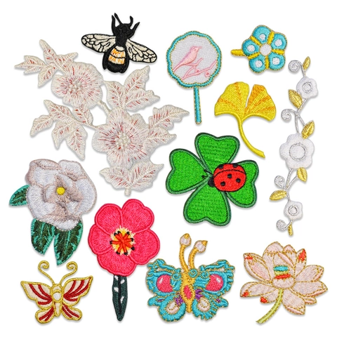 Geborduurde Patch Polyester Bloem Vlinder Bij Kalebas Vormen Strijken Naaien Patches Voor Kleding Tas DIY Decoratie Applicatie