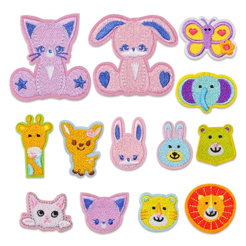 Cartoon Animal Self Adhesive Embroidery Patches Cute Cat Rabbit Giraffe Patches For Clothing DIY Sewing Accessories Embroidered Applique Badges