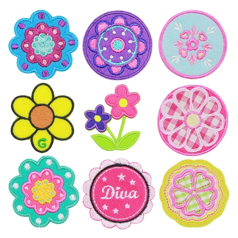 Polyester Bestickt Blumen Mandala Aufnäher Applikation Kleidung DIY Zubehör Bunte Blumen Stickaufnäher Für Schuhe Hut