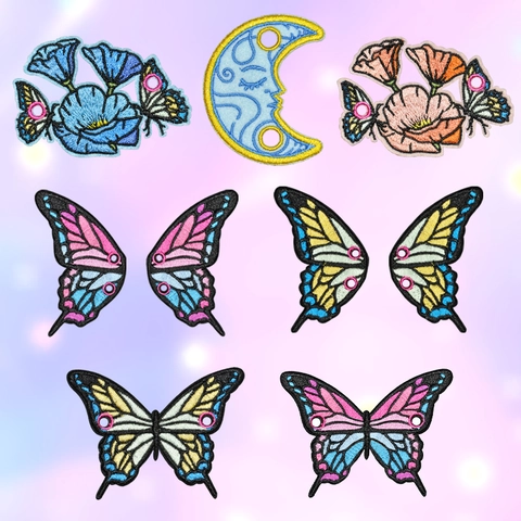 Geborduurd Vlinder Maan Bloem Patches DIY Kleding Schoenen Tas Decoratie Applicatie Polyester Naaien Patch Accessoire