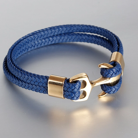 Bracciale da Uomo Nautico in Acciaio Inossidabile con Ancora in Vera Pelle Intrecciata Vintage Gioielli Regalo per Uomo