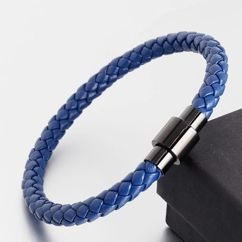 Men Braided Leather Bracelet Stainless Steel Magnetic Clasp Minimalist Handmade Jewelry Casual Multilayer Hand Wrap Gift