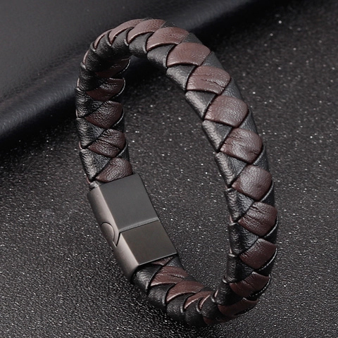 Pulsera de Cuero Trenzado Vintage para Hombre Con Cierre Magnético de Acero Inoxidable Negro Marrón Accesorio Casual de Negocios