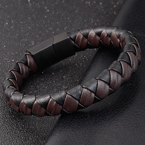 Pulsera de Cuero Trenzado Vintage para Hombre Con Cierre Magnético de Acero Inoxidable Negro Marrón Accesorio Casual de Negocios