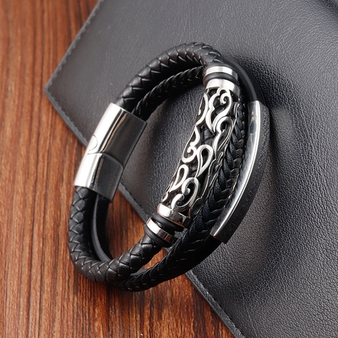 Bracciale da Uomo Retro in Pelle di Vacca Intrecciata a Più Strati Con Chiusura Magnetica in Acciaio Inossidabile 316L Gioielli Vintage