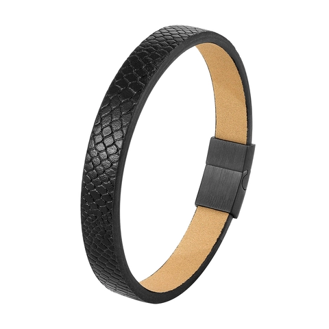 Herren Retro Echtleder Armband Edelstahl Magnetverschluss Schlangenhautmuster Geflochtenes Armband Handgelenkschmuck