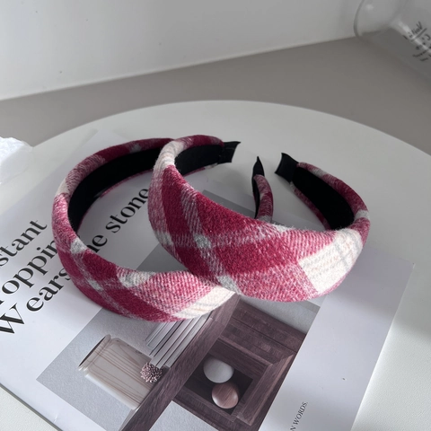 Damen Retro Rotes Karo Gepolsterter Haarreif Französischer Stil Wollen Stoff Haarband Für Weihnachten Neujahr Festlich Haarschmuck
