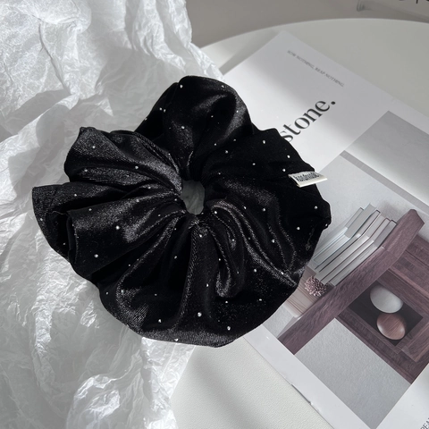 Koreanischer Stil Schwarz Samt Übergroß Haargummi Strass Haarseil Elegant Mode Kopfschmuck Haarschmuck Für Damen