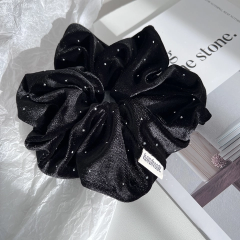Koreanischer Stil Schwarz Samt Übergroß Haargummi Strass Haarseil Elegant Mode Kopfschmuck Haarschmuck Für Damen