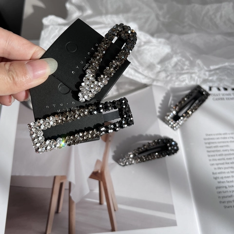 Luxury Shiny Rhinestone Hair Clips Full Crystal Gradient Geometric Rectangular Waterdrop BB Side Clip Korean Hair Accessories