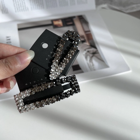 Luxury Shiny Rhinestone Hair Clips Full Crystal Gradient Geometric Rectangular Waterdrop BB Side Clip Korean Hair Accessories