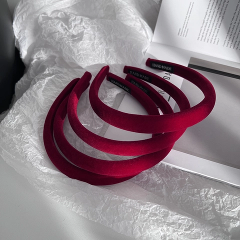 Cerchietto Imbottito in Velluto Vintage Francese Per Donna Elegante Rosso Nero Fatto a Mano Accessori per Capelli