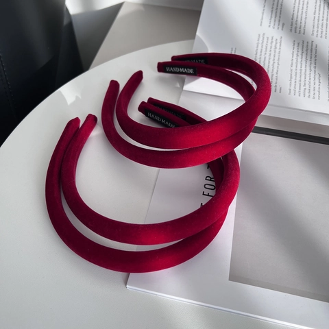 Cerchietto Imbottito in Velluto Vintage Francese Per Donna Elegante Rosso Nero Fatto a Mano Accessori per Capelli