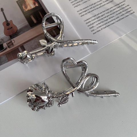 Elegante Molla per Capelli Rosa Vintage Cuore in Lega di Metallo Grande Piccola Clip Francese Romantica Accessori per Capelli Donna
