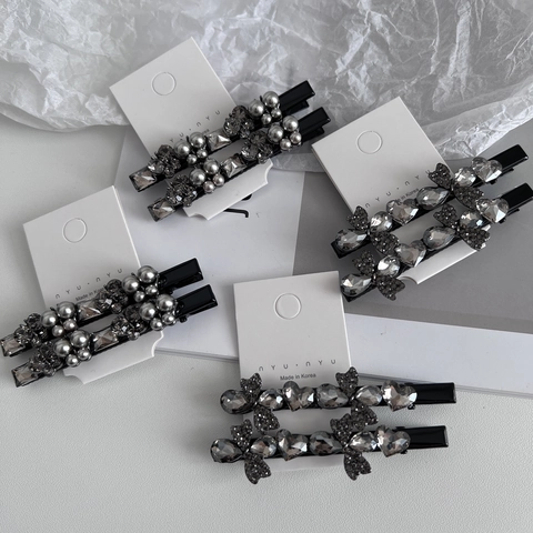 Elegante Fermaglio per Capelli in Lega di Strass con Perla Artificiale a Becco d'Anatra Fiocco Farfalla Clip per Frangia Vintage Moda Donna