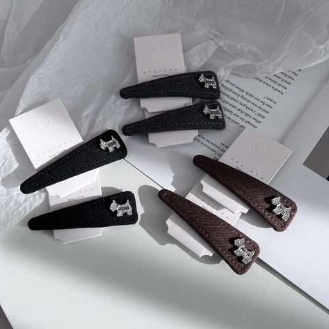 Pinzas para el Cabello Dulces de Estilo Coreano Envueltas en Tela Con Lazo y Perro de Strass Clips BB de Aleación Mujer