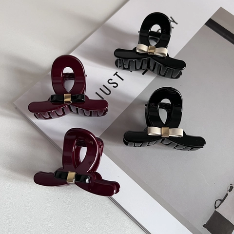 Women Minimalist Bowknot Hair Claw Clip With Metal Buckle Elegant Plastic Resin Handmade Hair Styling Accessories For Daily Use