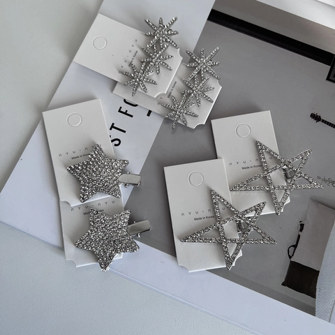 Stern Strass Haarspangen Für Damen Legierung Versilbert Pentagramm Hohlstern Schneeflocke Pony Clip Koreanische Haar Accessoires