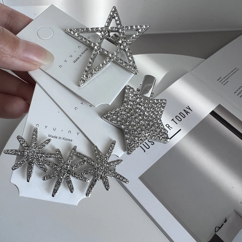 Stern Strass Haarspangen Für Damen Legierung Versilbert Pentagramm Hohlstern Schneeflocke Pony Clip Koreanische Haar Accessoires