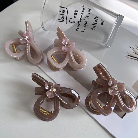 Pinza per Capelli a Fiocco Stile Francese per Donna Perla Artificial Sintetica Strass Fiore Resina Elegante Accessori per Capelli